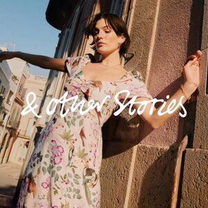 & Other Stories Floral Print Puff Sleeve Linen Midi Dress Sz 10